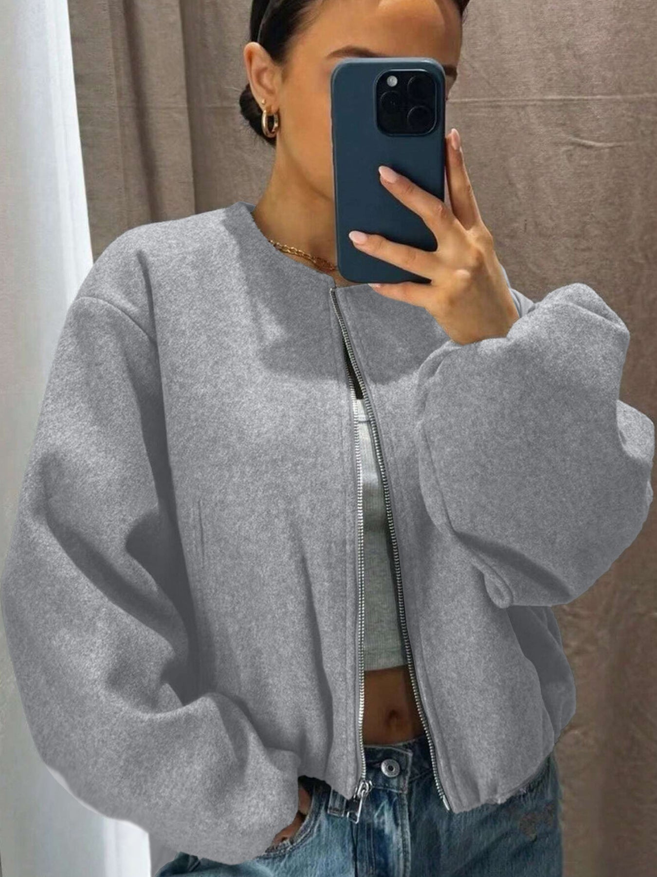 Women's Fashionable Pilot Round Neck Zipper Jackets