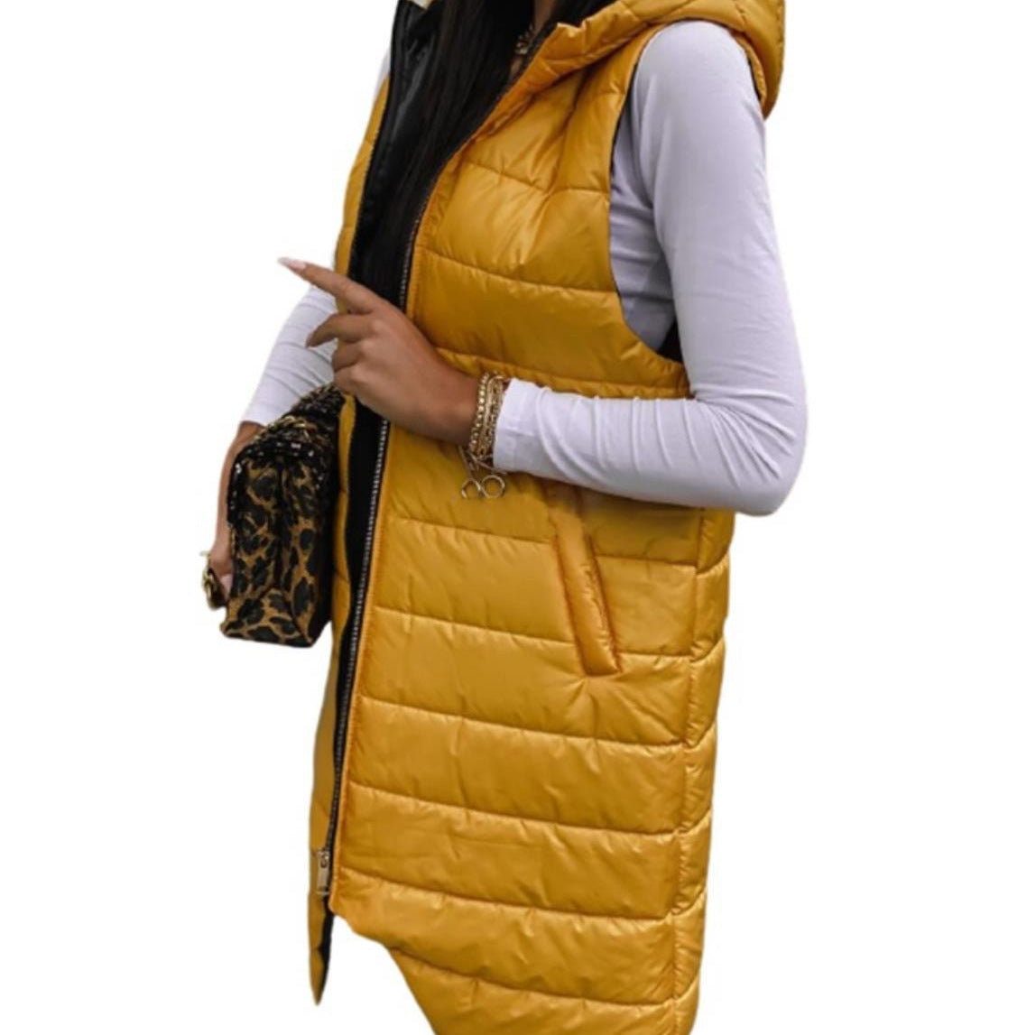 Color Temperament Commute Hooded Single-breasted Sleeveless Vests