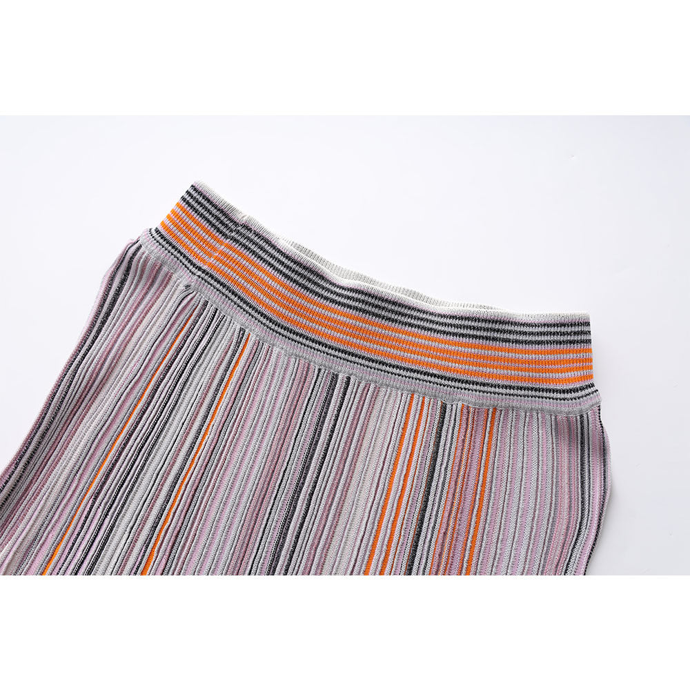 Color Matching Colorful Shiny Long Sleeves Small Round Neck Skirts