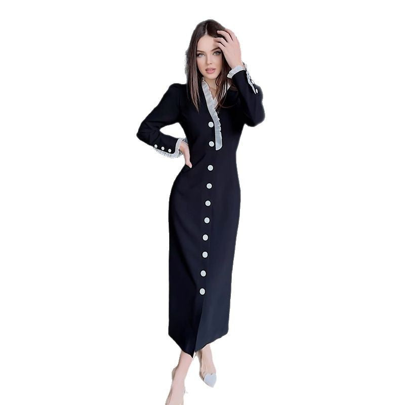 Women's Split Slim Fit Slimming Single-breasted Dress Dresses
