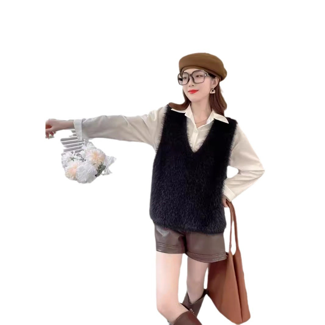 Women's Knitted Solid Color Pullover Sleeveless Fashionable Women's Vest