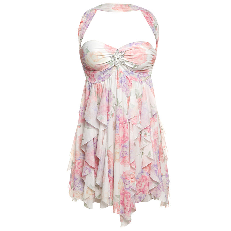 Women's Summer Sexy Halter Backless Irregular Dress Dresses