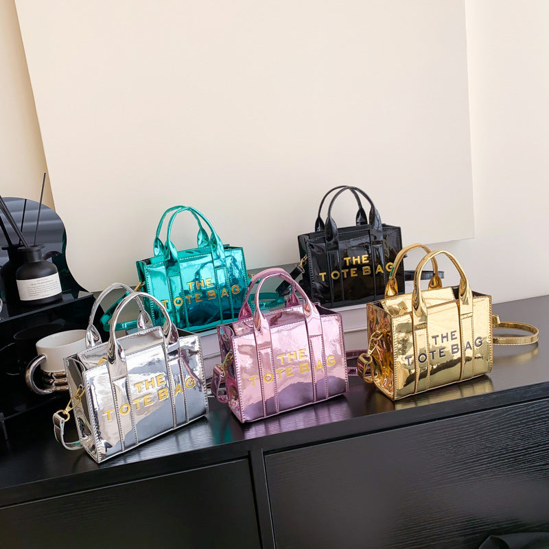 Bright Leather Letter Printing Mirror High Tote Bags
