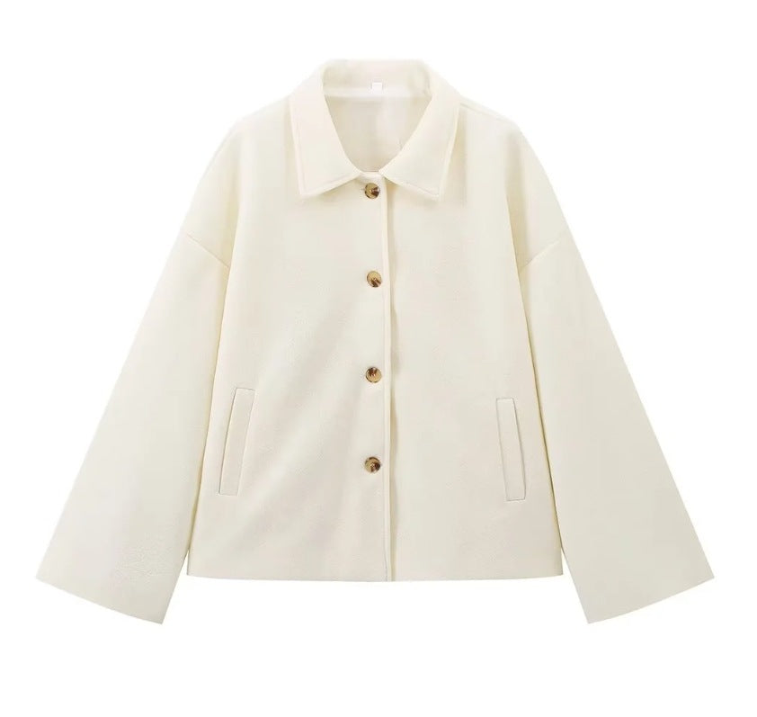 Women's Stylish Lapel Button Loose Woolen Jackets