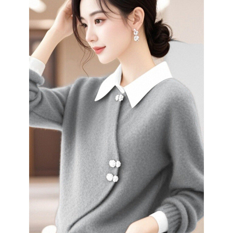 Women's Chinese Gray With Beautiful Design In Winter Sweaters