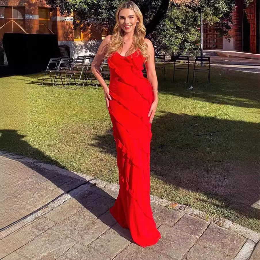 Sexy Backless Spaghetti Straps Wave Side Dresses