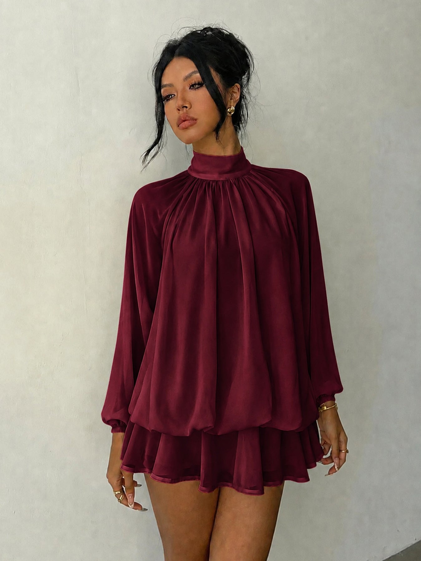 Women's Long-sleeved Versatile Fashion Slimming Solid Color Dress