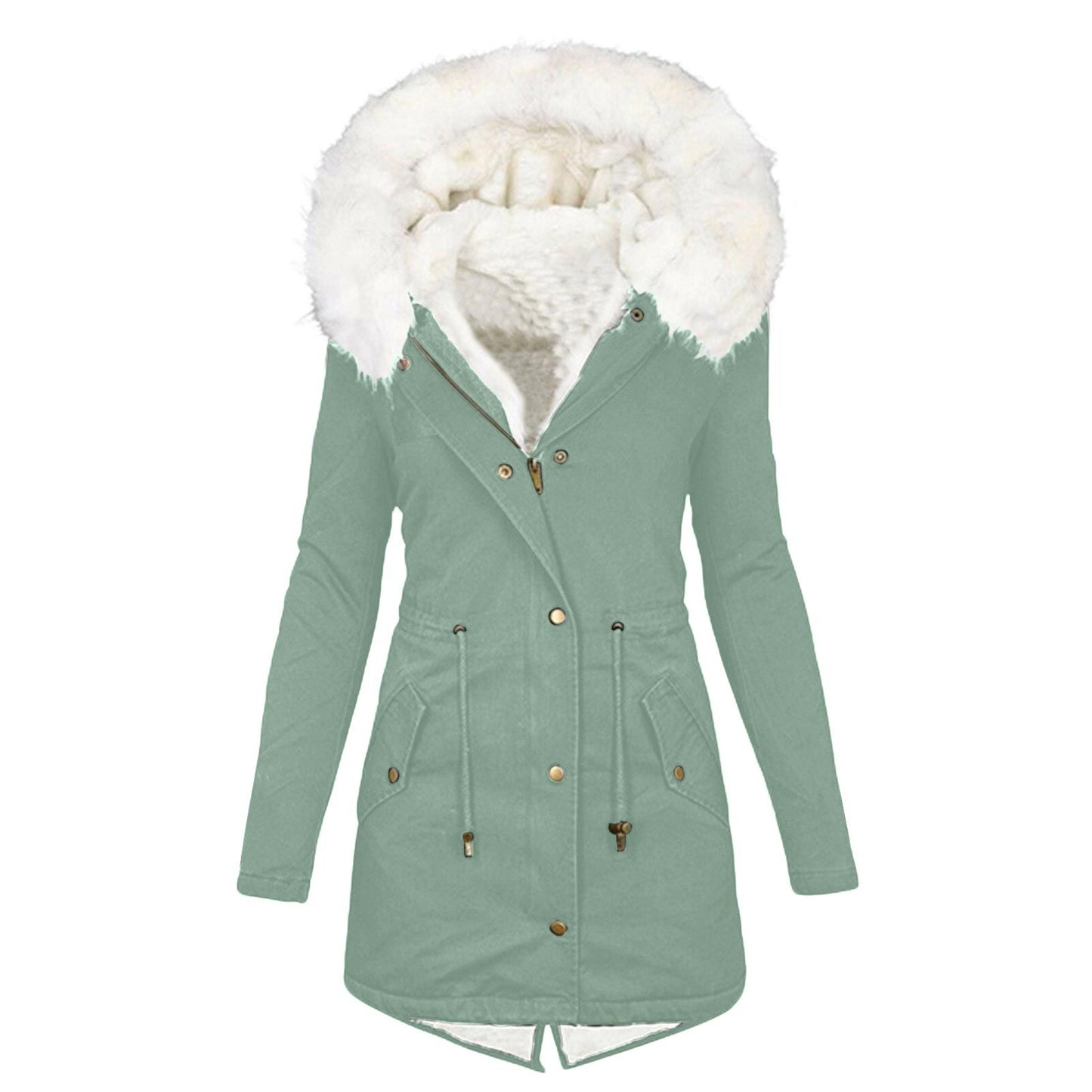 Women's Large Hooded Fur Collar Cinched Thickening Coats