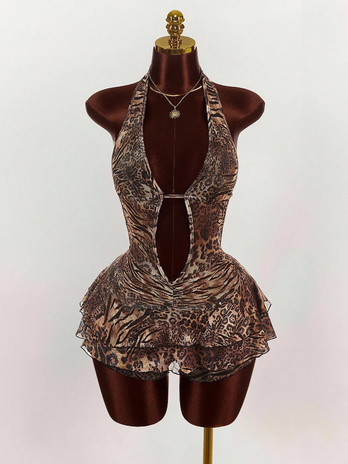 Leopard Print Halter Deep V Sexy Jumpsuits