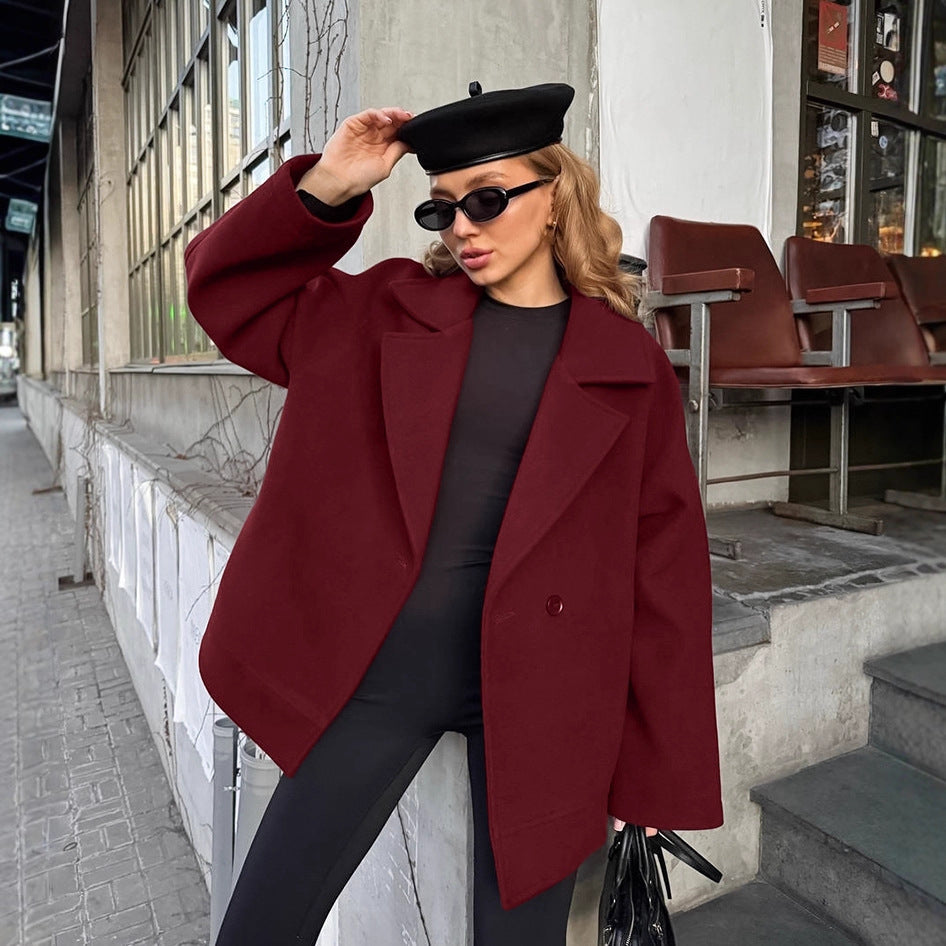 Women's Fashionable Retro Brown Woolen Winter Loose French Coats