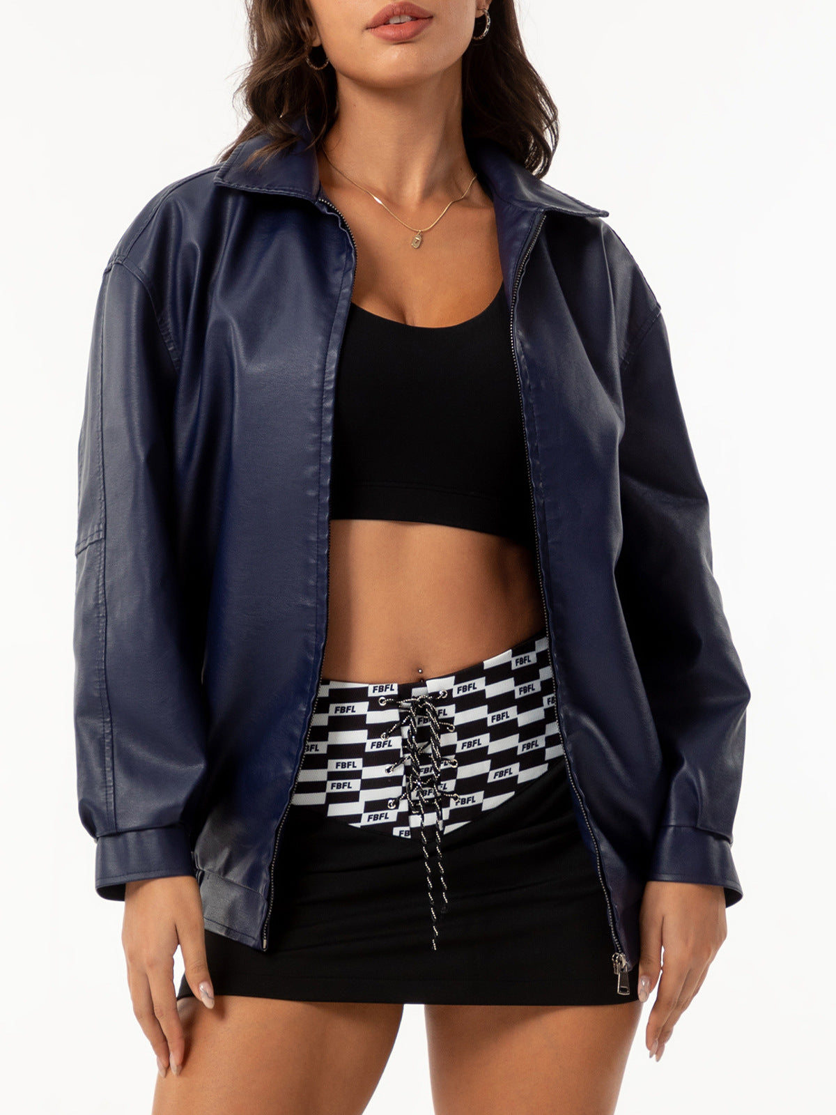Fashion Popular Loose Leather Female Lady Long Jackets