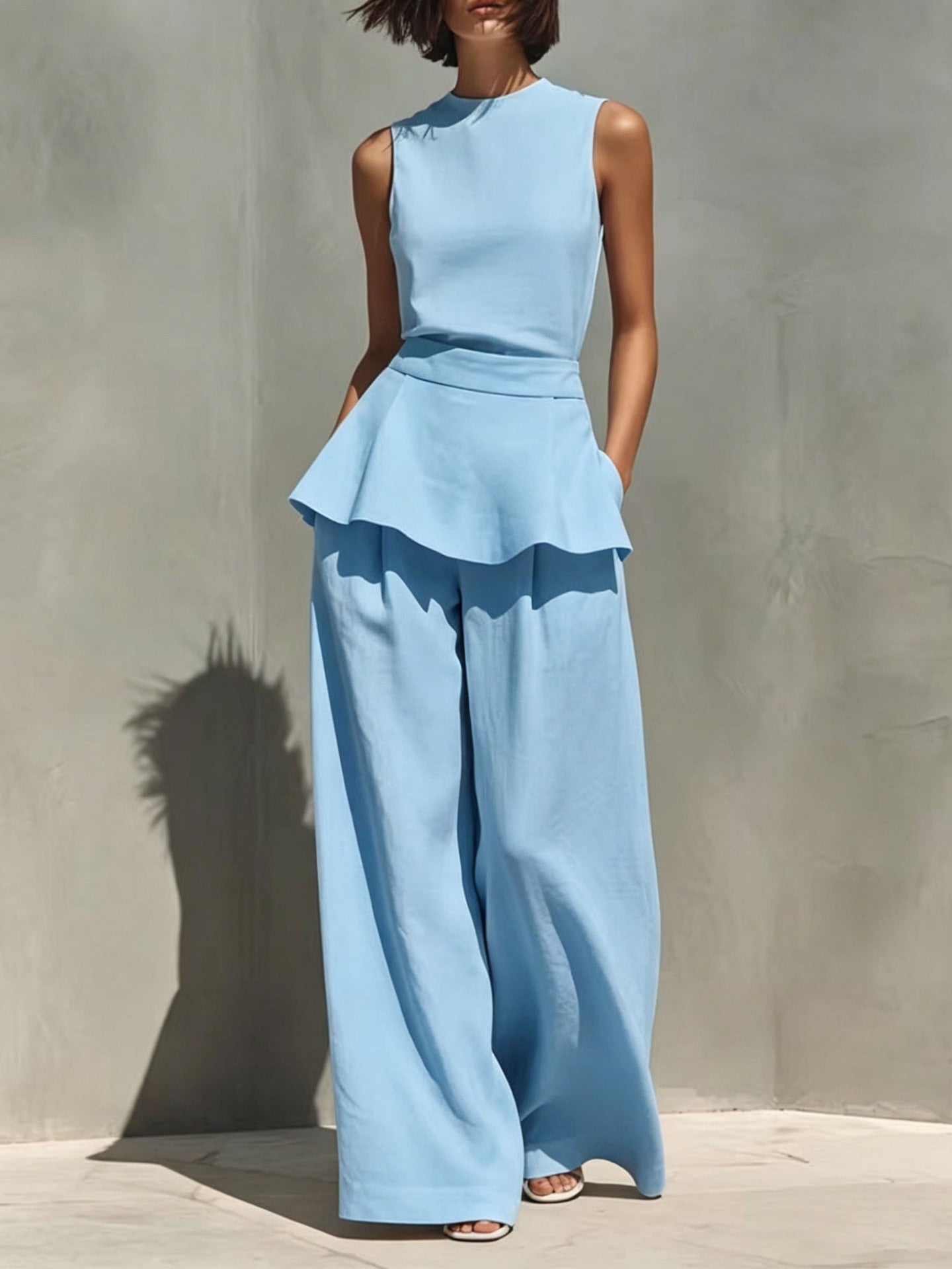 Women's Sleeveless Waistcoat Cotton Linen Two-piece Fashion Casual Suit