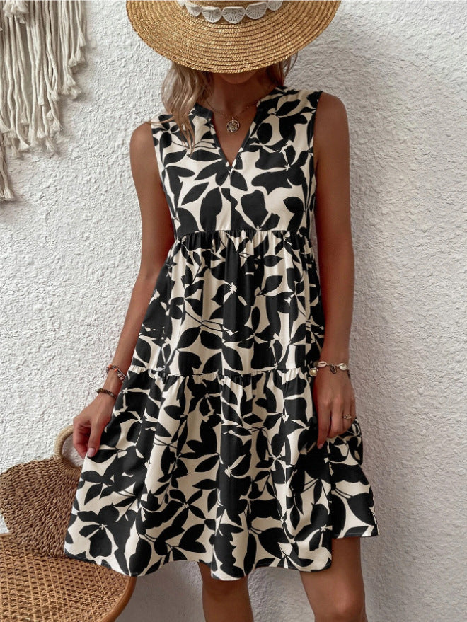 Women's Summer Bohemian Fashion Loose Pleated Sleeveless Printed Vests