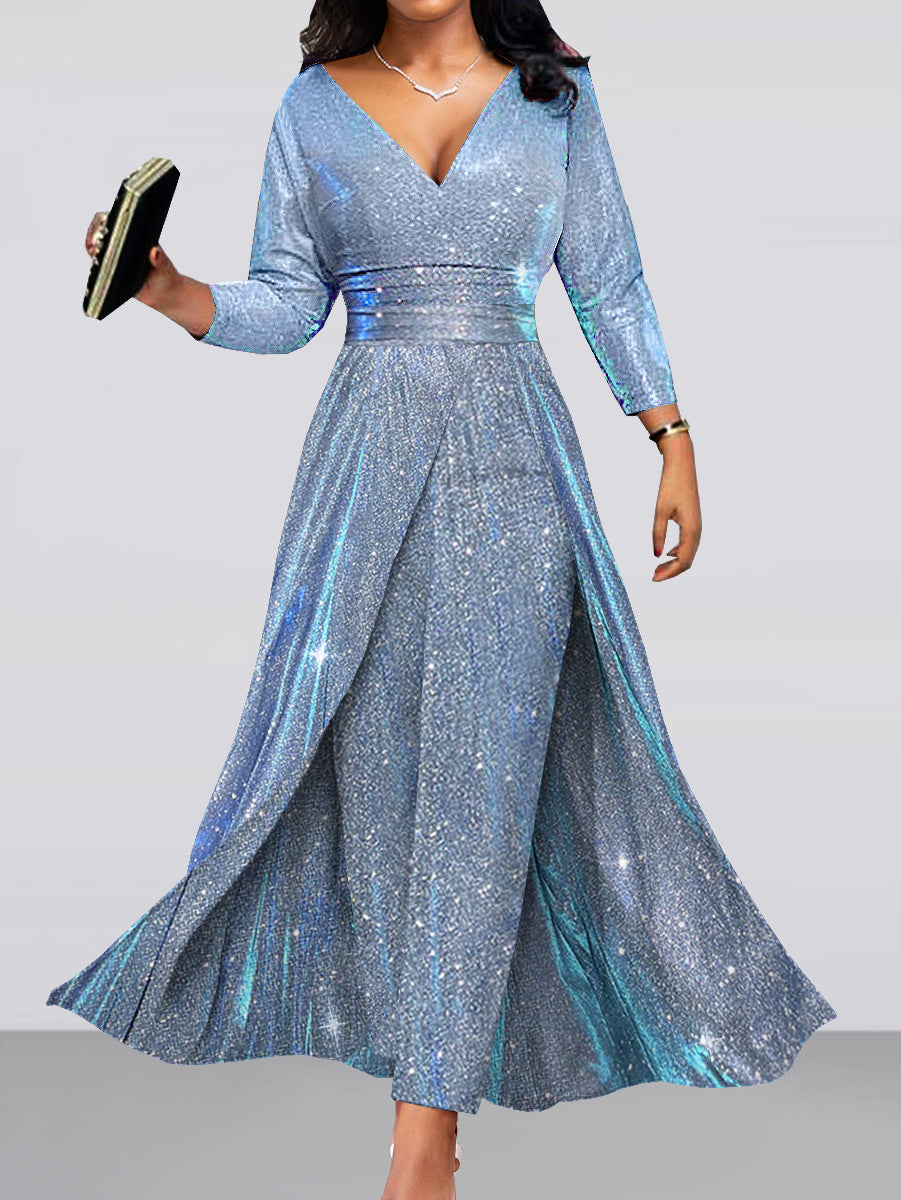 Elegant Graceful Bare Chest Thin Glitter Waist Dresses