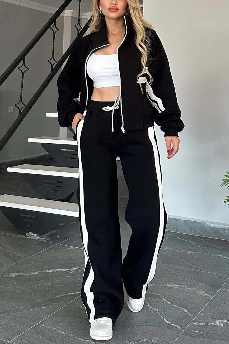 Women's Autumn Striped Zipper Leisure Sports For Suits