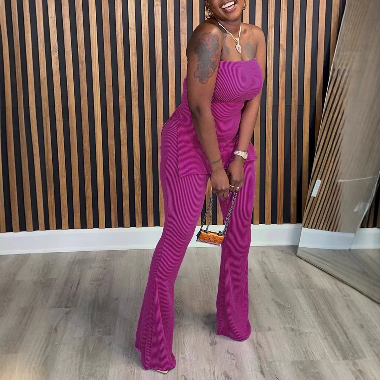 Bandeau Sexy Solid Color Ladies Two-piece Fashion Casual Suit
