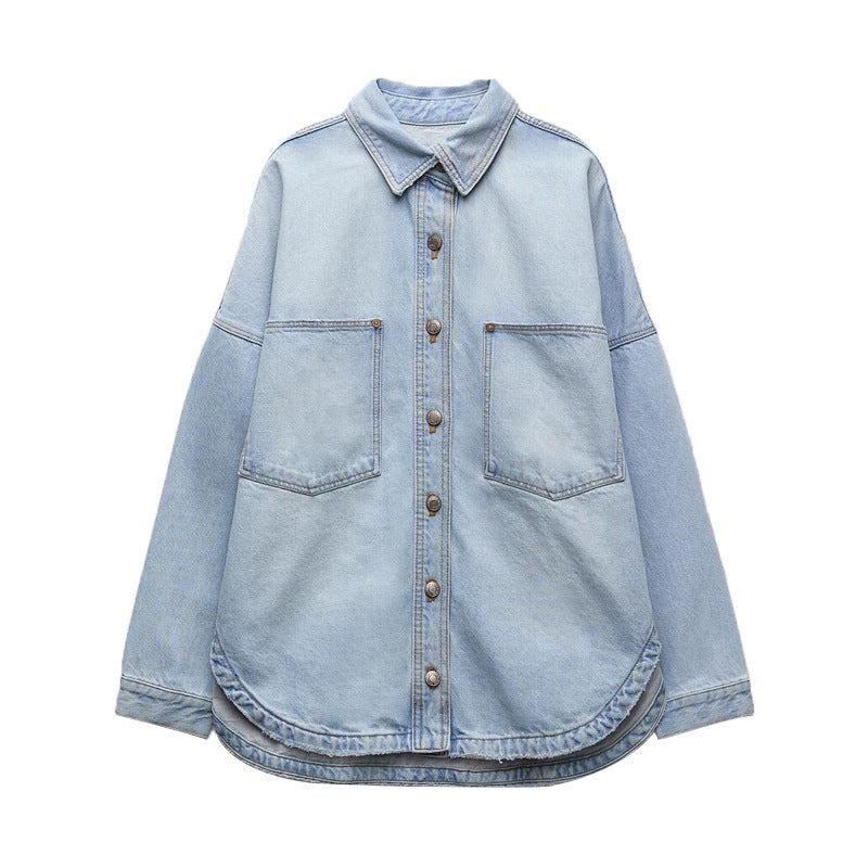 Women's Durable Denim Shirt Light Blue Coats