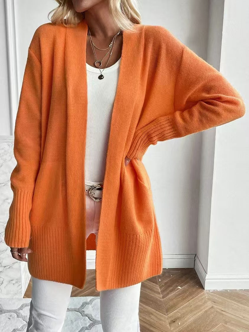 Women's Solid Color Pocket Casual Simple Knitting Sweaters