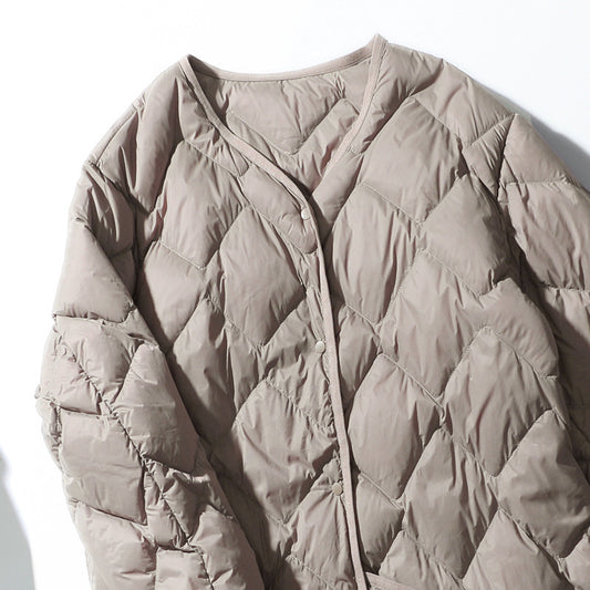 Women's Lightweight Mid-length Rhombus White Duck Casual Jackets