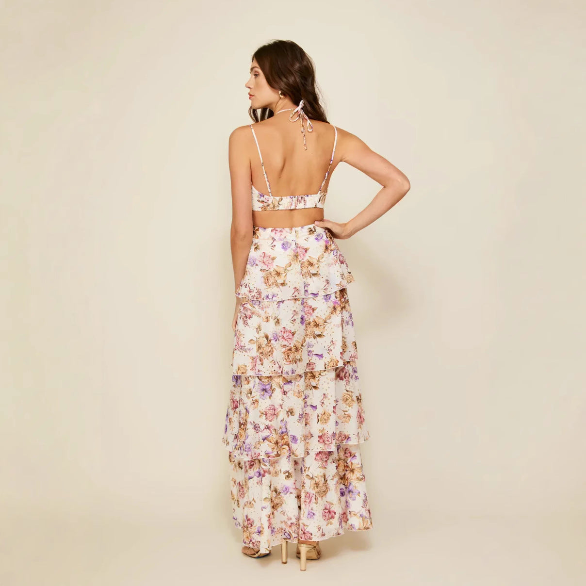 Women's Spring Sleeveless Backless Printed Seaside Vacation Dress