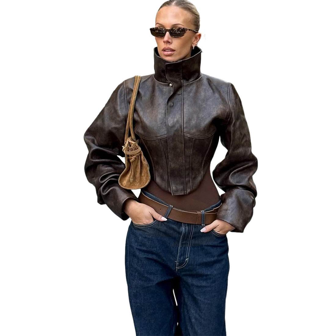 Women's Slim Fit Slimming High Collar Solid Color Jackets
