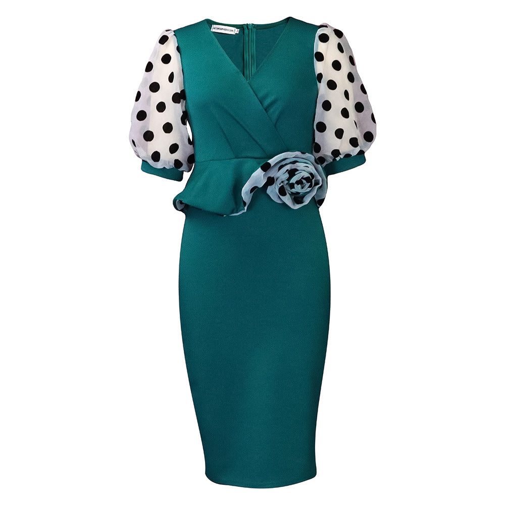 Women's Fashion Polka Dot Mesh Patchwork Dress