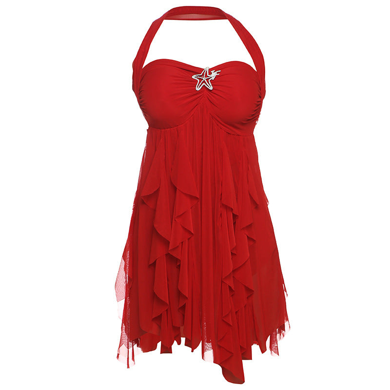 Women's Summer Sexy Halter Backless Irregular Dress Dresses
