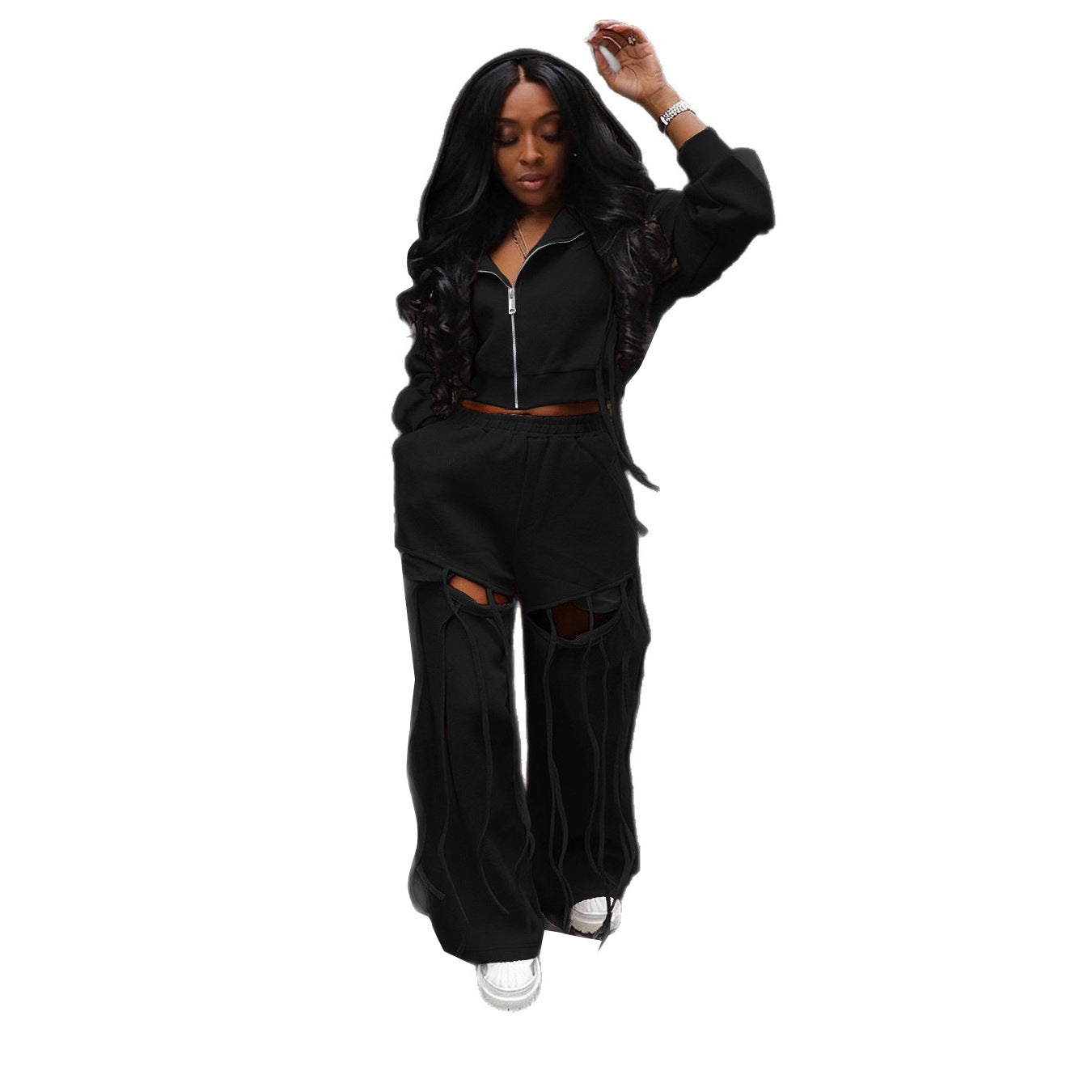 Leisure Commute Hooded Zipper Sweatshirt Wide Suits
