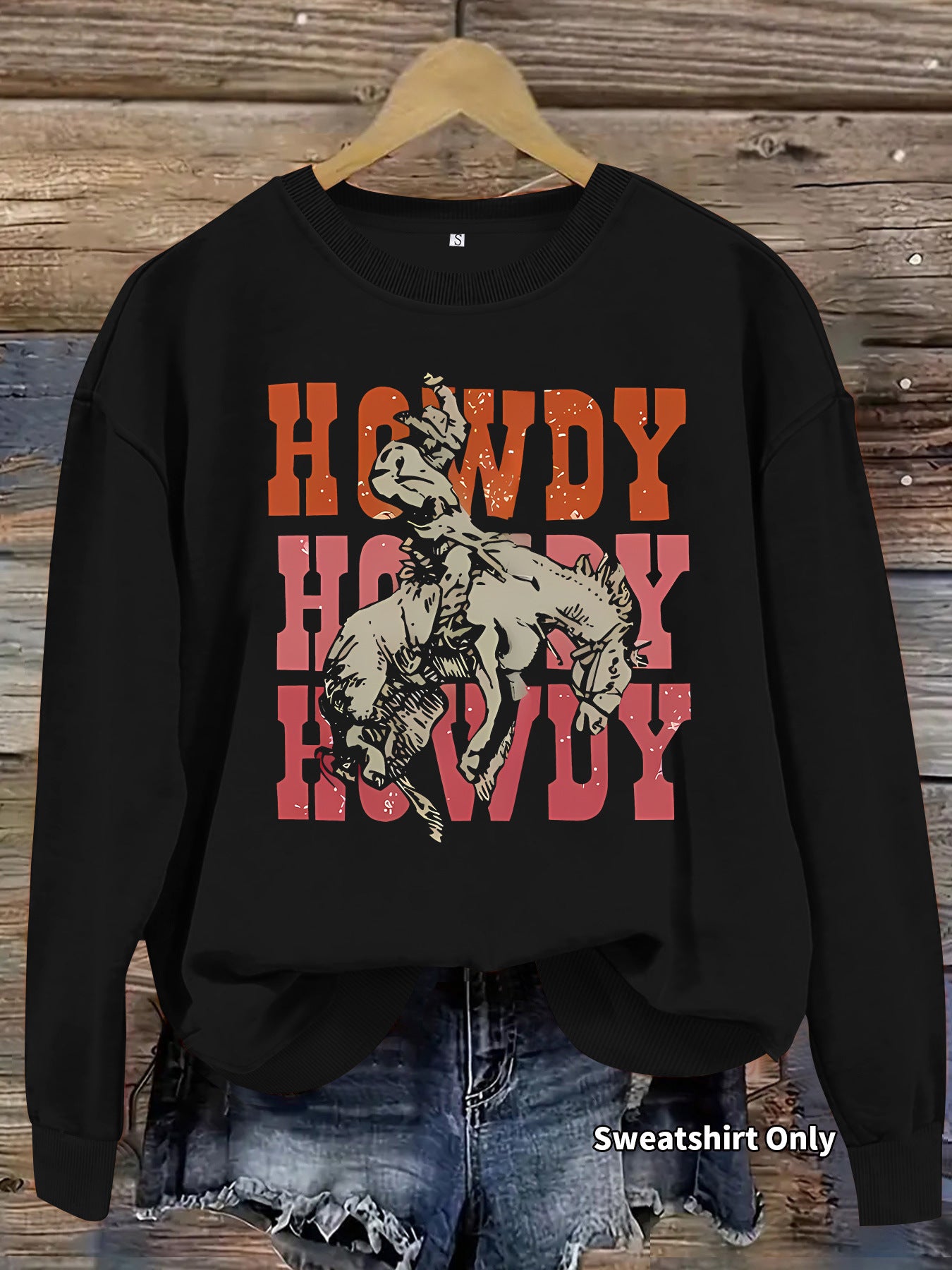Riding Denim Printing Round Neck Fashion Women's Sweater, Sweater