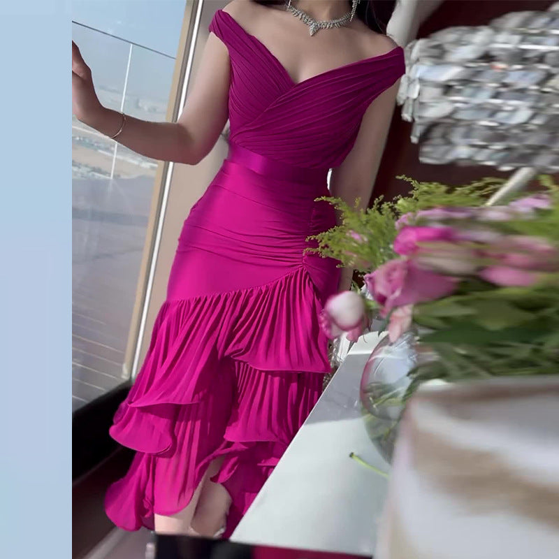 Women's Summer Sweet Style Solid Color High Waist Slim Sleeveless Dresses
