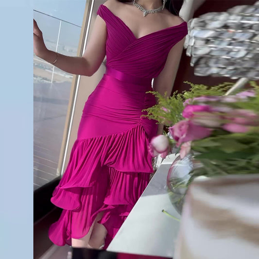 Women's Summer Sweet Style Solid Color High Waist Slim Sleeveless Dresses