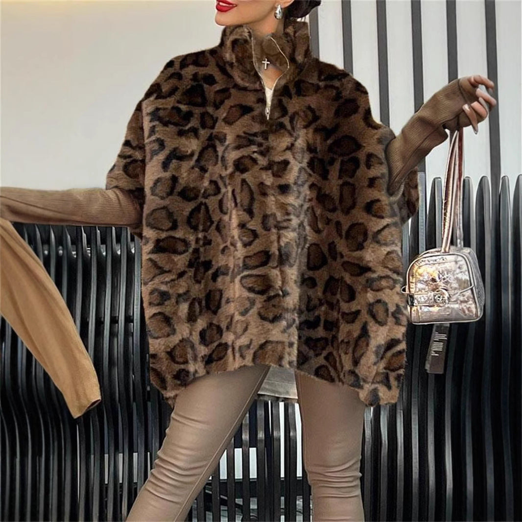 Women's Leopard Print Imitation Fur Winter Slimming Coats
