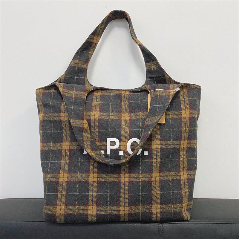 Women's & Men's & Woolen Plaid Printed Canvas Shopping Tote Bags