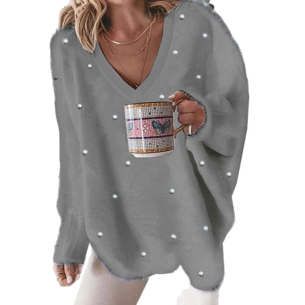 Women's Stylish Casual Solid Color Beaded Sweaters