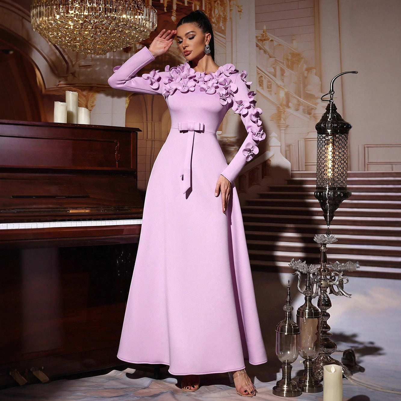 Women's Flower A- Line Dress Autumn Patchwork Dresses