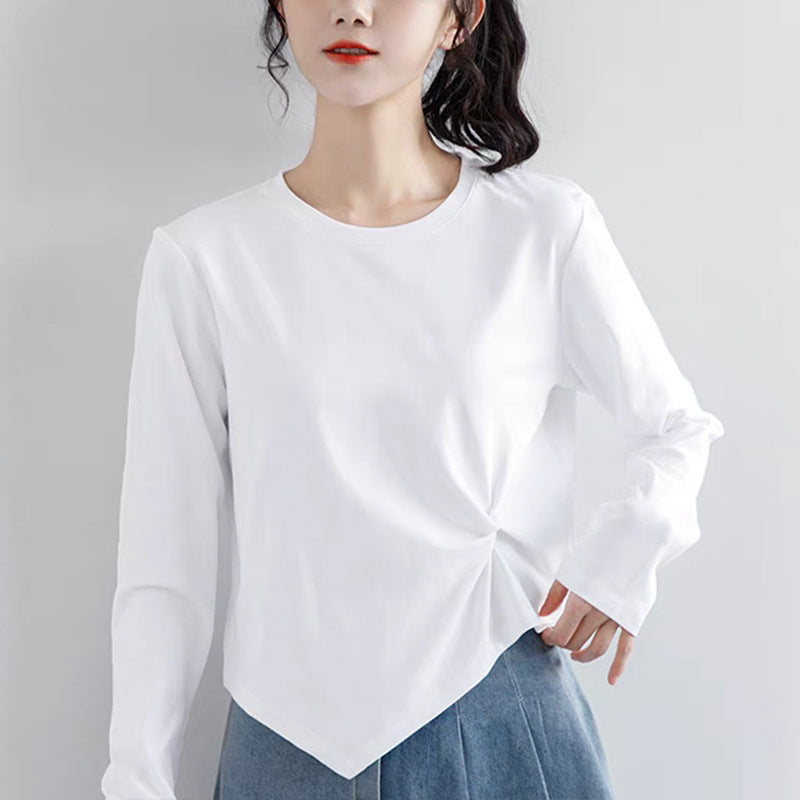 Women's Irregular Design Long-sleeved Korean Style Solid Color Small Bottoming Shirt Tops