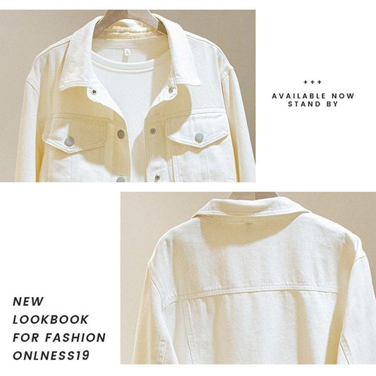 White Denim Long Sleeve Casual Loose-fitting Jackets