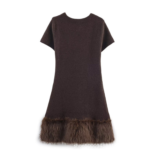 Women's Autumn Faux Fur Patchwork Knitting Dress Dresses