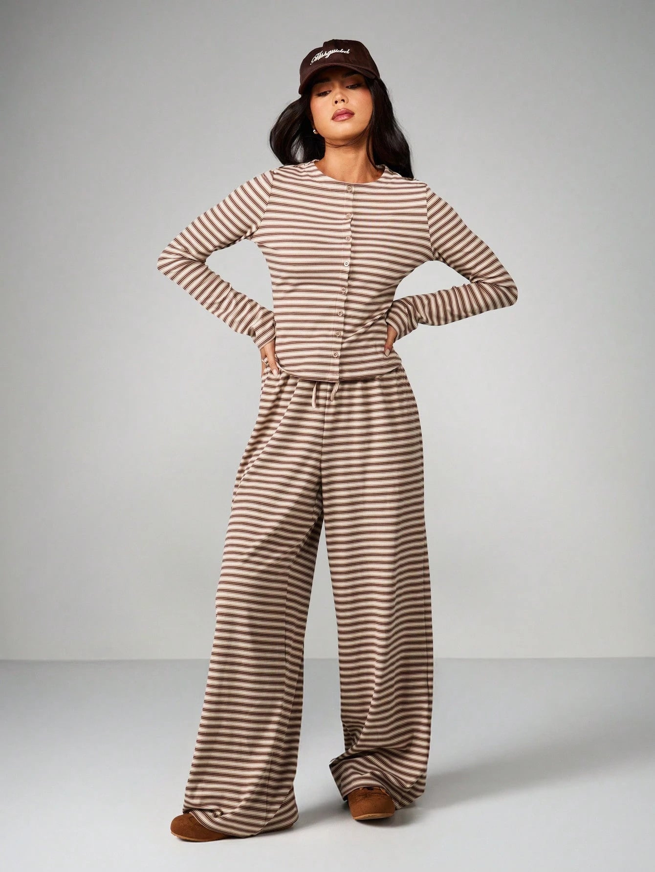 Women's Button Long Sleeve Drawstring Trousers Casual Suits