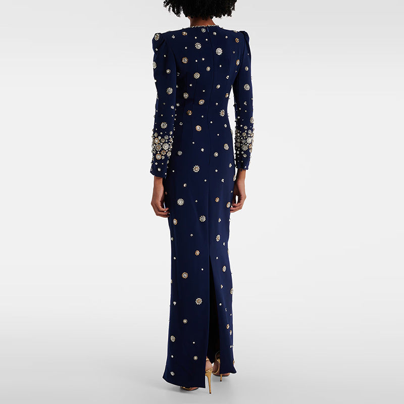 Fashion Bead Diamond Slim Long Dress Dresses