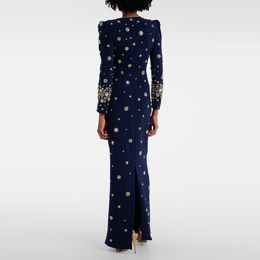Fashion Bead Diamond Slim Long Dress Dresses