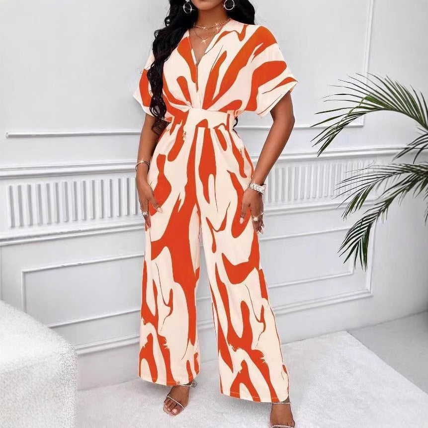 Women's Elegant Printed Batwing Sleeve Width Women's Jumpsuit/clothing