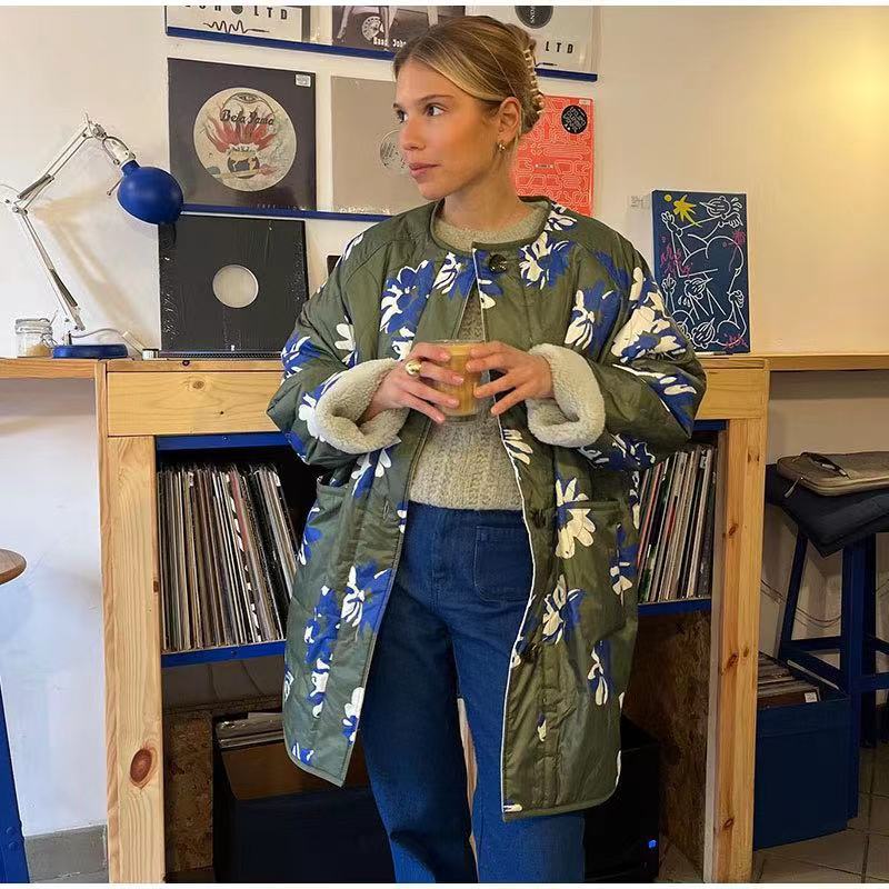 Fashion Printing Lapel Contrast Color Casual Coats