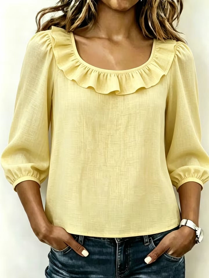 Women's Spring Fashion Simple Square Collar Versatile Women's T-shirt