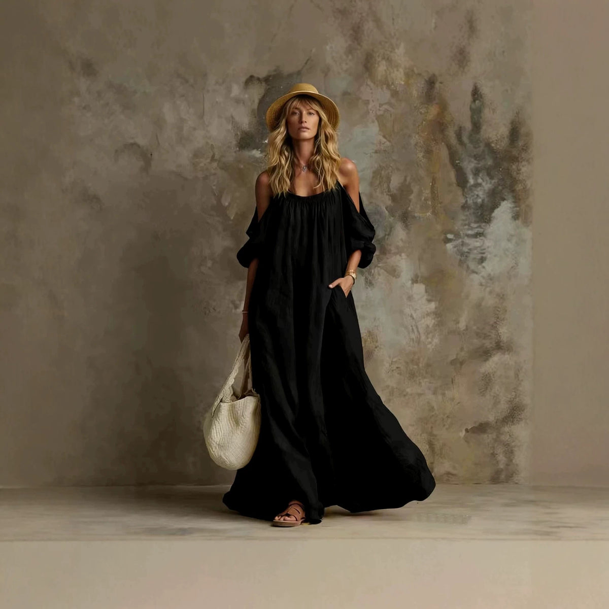 Solid Color Strap Loose Shoulder Sleeve Casual Bulk Dress
