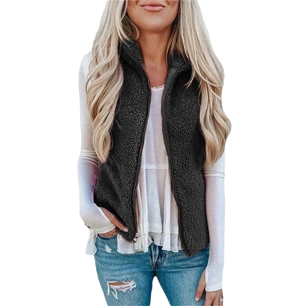 Graceful Charming Women's Pocket Zipper Plush Vests