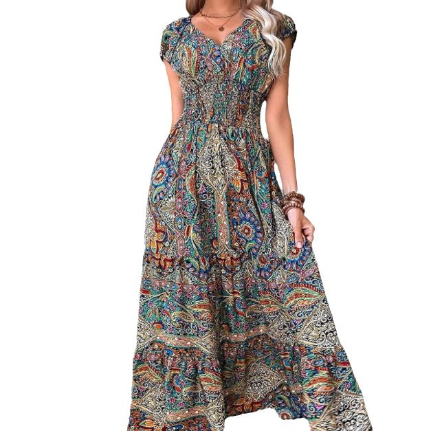 Women's Bohemian Style Floral Print Large Swing Dress
