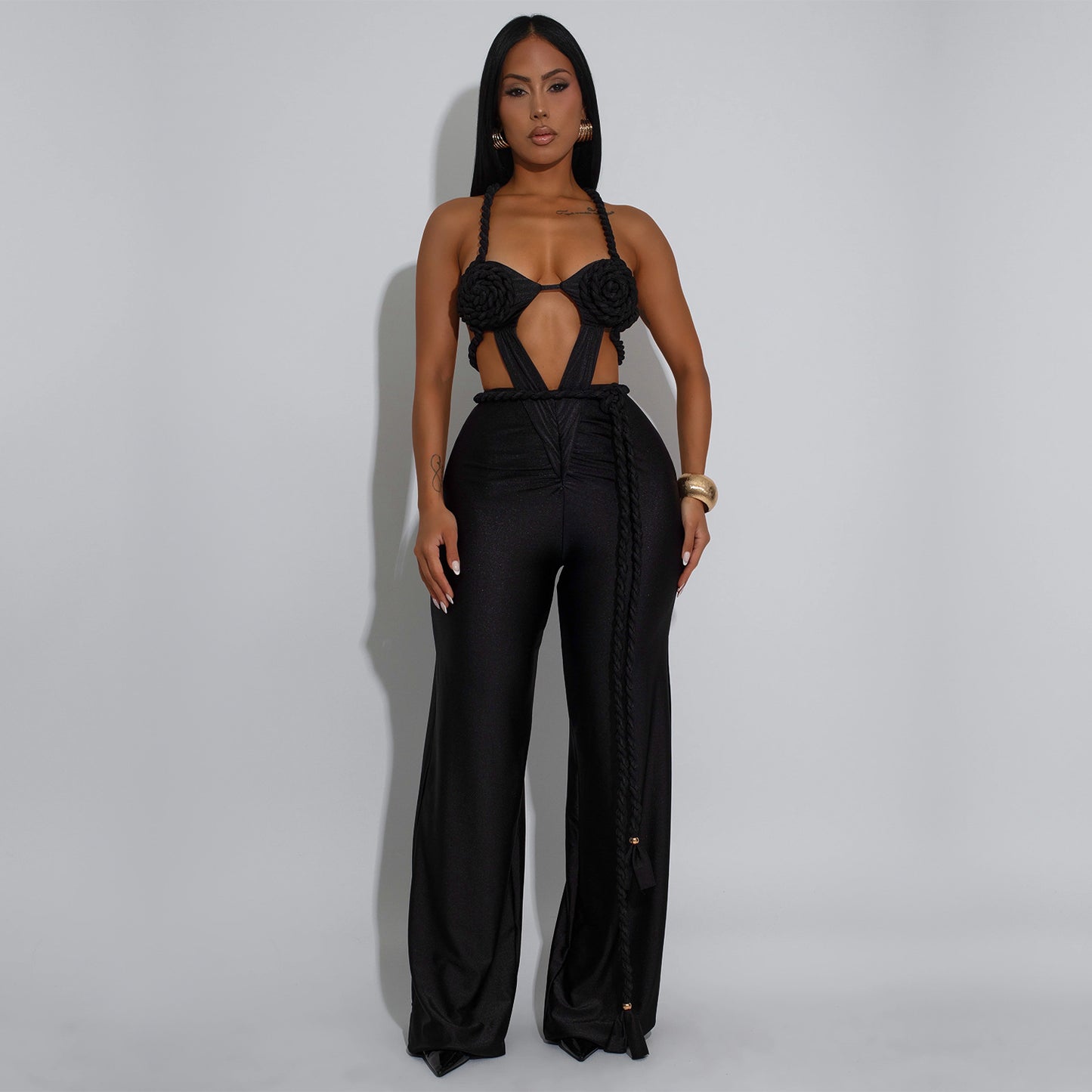 Women's Fashion Wear Solid Color Sexy Bandeau Backless Jumpsuits