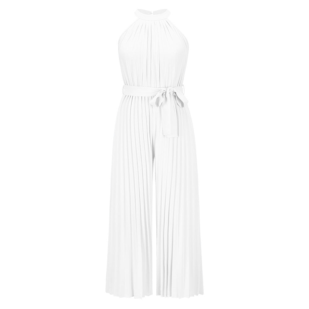 Women's Pleated One-piece Trousers Summer Lace Up Jumpsuits
