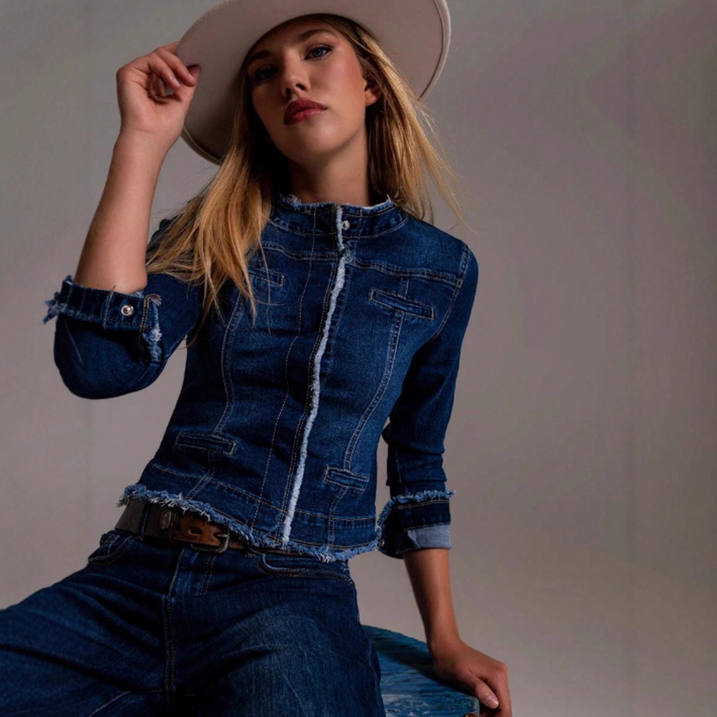 Denim Autumn Frayed Dark Blue Classic Jackets